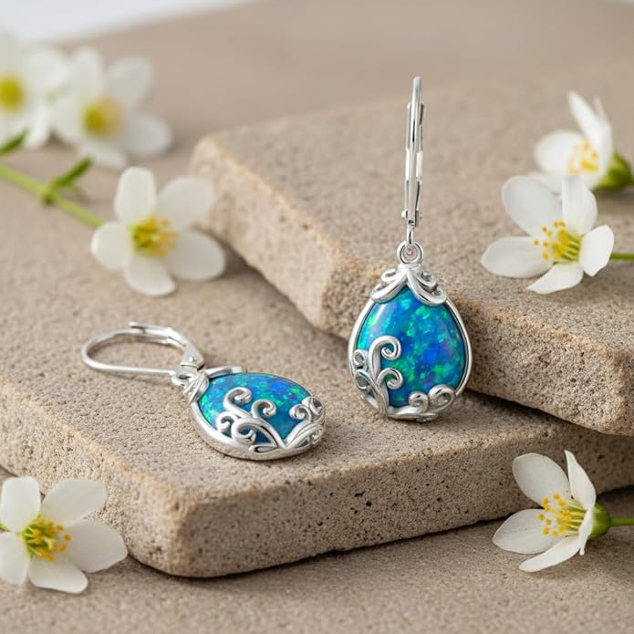 POPLYKE Celtic Filigree Teardrop Drop Dangle Earrings Sterling Silver Leverback Earrings Jewelry for Women