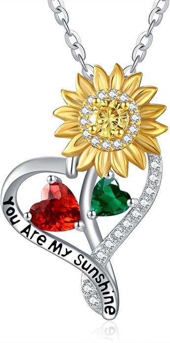 Valentine's Day Gifts for Wife 925 Sterling Silver Double Birthstone Pendant Necklaces I Love You for Always and Forever Necklace Anniversary Birthday Gifts for Wife Girlfriend Mom Her