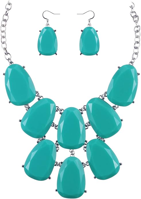Firstmeet Chunky Bubble Statement Collar Necklace with Earrings for Women