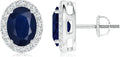 ANGARA Natural Blue Sapphire Earrings for Women | Prong-Set Oval Blue Sapphire Stud Earrings with Diamond Halo in 14K Solid Gold/Platinum | September Birthday, Anniversary, Gemstone Jewellery Gift