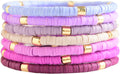 GOOJIDS Surfer Heishi Clay Bead Bracelets for Women Bohemian Stackable Gold Plated Beaded Stretch Bracelets Elastic Layering Friendship Bracelets Set Boho Jewelry
