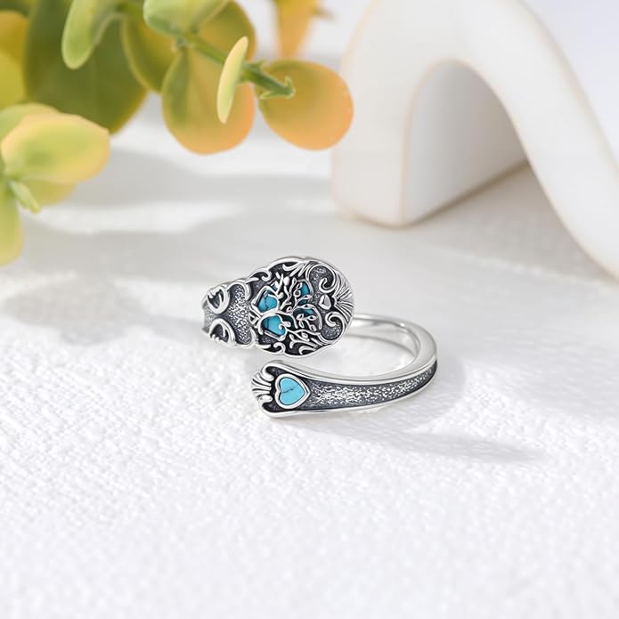 Spoon Ring for Women S925 Sterling Silver Dragonfly Ring Adjustable Thumb Rings Jesus Fish Rings Spoon Jewelry for Brithday Christmas