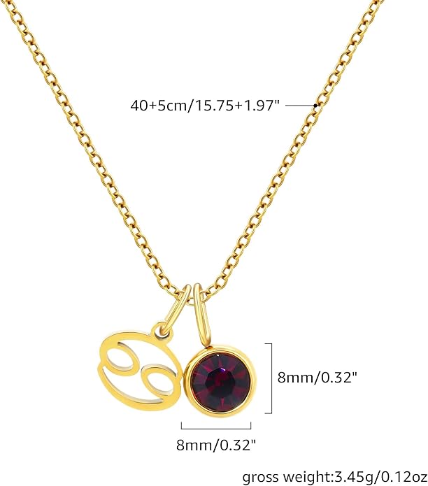 MISS RIGHT Initial Birthstone Necklace for Women - Personalized Gifts Birthday Gifts for Women Stainless Steel 18K Gold Plated Dainty Gold Zodiac Sign 12 Constellation Horoscope Necklace Jewelry