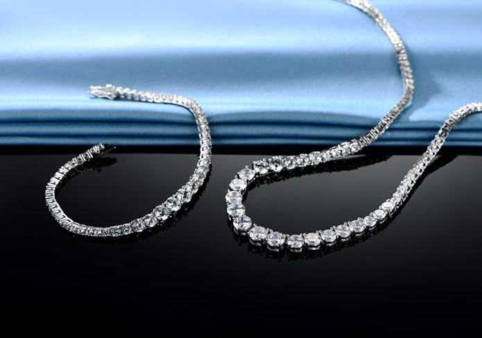 Gemsme 18K White Gold Plated Tennis Necklace/Bracelet/Earrings/Band Ring Sets Hypoallergenic Jewelry Pack of 4