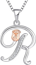 STARCHENIE Initial Necklace for Women Sterling Silver Letters 26 Alphabet Pendant Rose Flower Jewelry Gifts for Family Sisters Friend