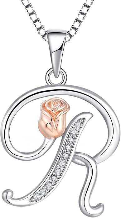STARCHENIE Initial Necklace for Women Sterling Silver Letters 26 Alphabet Pendant Rose Flower Jewelry Gifts for Family Sisters Friend