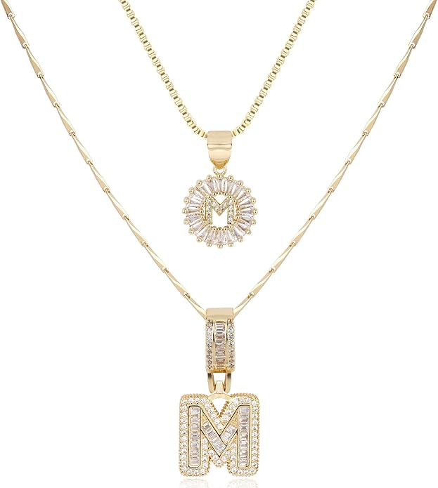14K Gold Plated Alphabet Necklace Cubic Zirconia Letter Pendant, Personalized Name Jewelry Gift for Women, Customizable A-Z, Birthday/Mothers Day Gifts for Womens