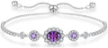 925 Sterling Silver Birthstone Bracelets for Women, Adjustable Halo Cubic Zirconia CZ Bracelet Anniversary Birthday Jewerly for Mom Wife