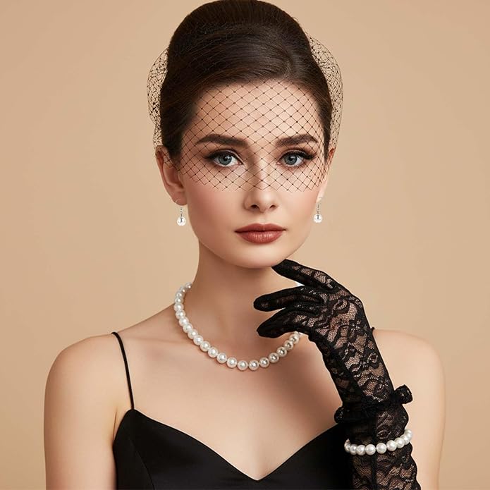 4 Sets Pearl Necklace Bracelet Earrings Set, Classic Faux Pearl Jewelry Set, Pearls Costume Jewelry for Women Brides Bridesmaid Wedding Party