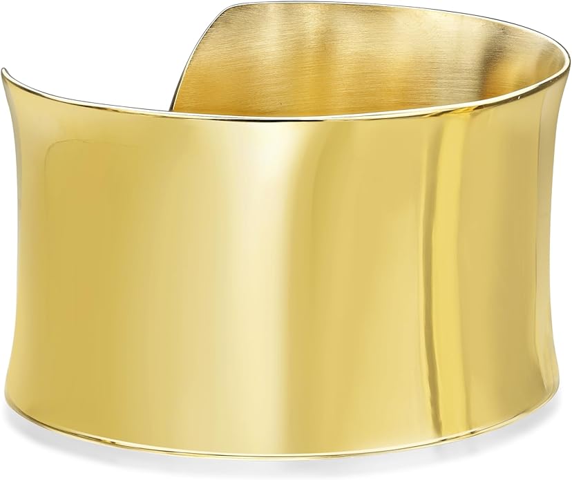 Lavari Jewelers 7 Inches Long Wide Open Cuff Bangle Bracelet for Women I 2.5 Inches in Diameter and 1.5 Inches in Height I Ion Plated Stainless Steel or Satin Finish Bangle for Her I Wide Bracelet