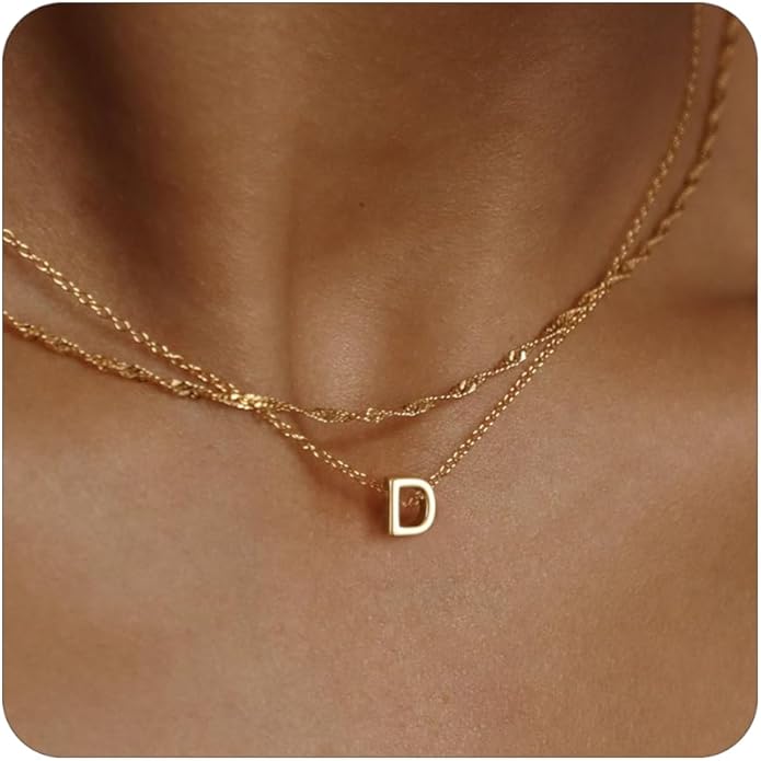 Initial Necklaces for Women, Trendy 14K Gold Plated Layered Necklace Dainty A-Z Letter Custom Name Personalized Choker Necklaces Non Tarnish Fashion Accessories Gold Jewelry Birthday Gifts for Her