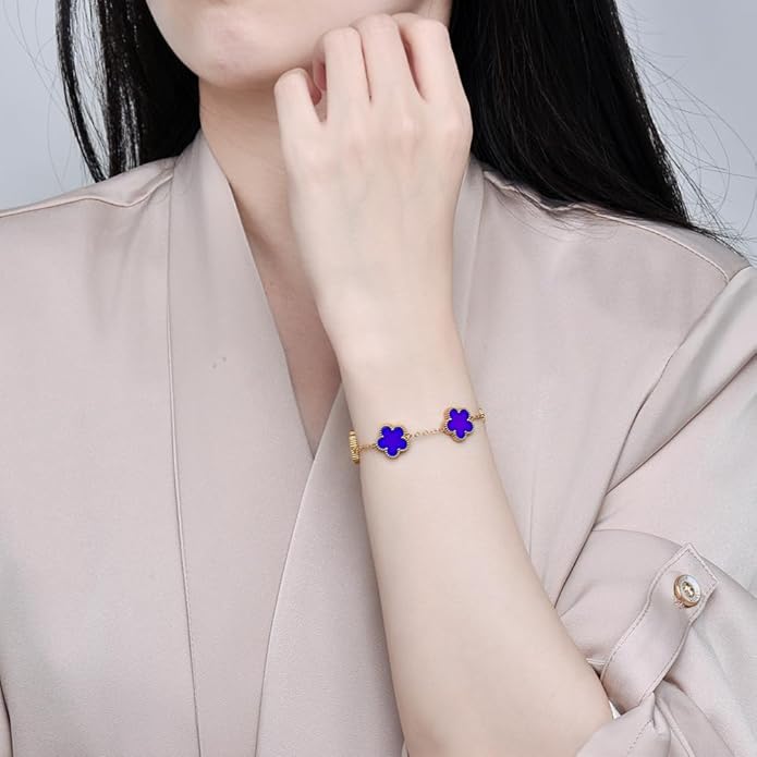 18K Gold-Plated Four Leaf Clover Bracelet for Women,Adjustable lucky Bracelet Set Jewelry Gift-Hypoallergenic Charm for Birthdays, Wellness & Daily Wear