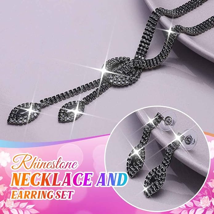 Unicra Silver Rhinestone Bridal Wedding Jewelry Set Crystal Necklace Earrings Sets Formal Prom Costume Jewelry Sets for Women and Brides