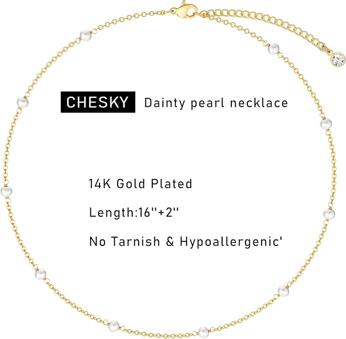 CHESKY 14k Gold Plated/Silver Plated Dainty Necklace for Women, Trendy Satellite Choker Necklace Thin Beaded Layered Choker Necklaces Discs Paperclip Chain Necklaces Womens Simple Jewelry