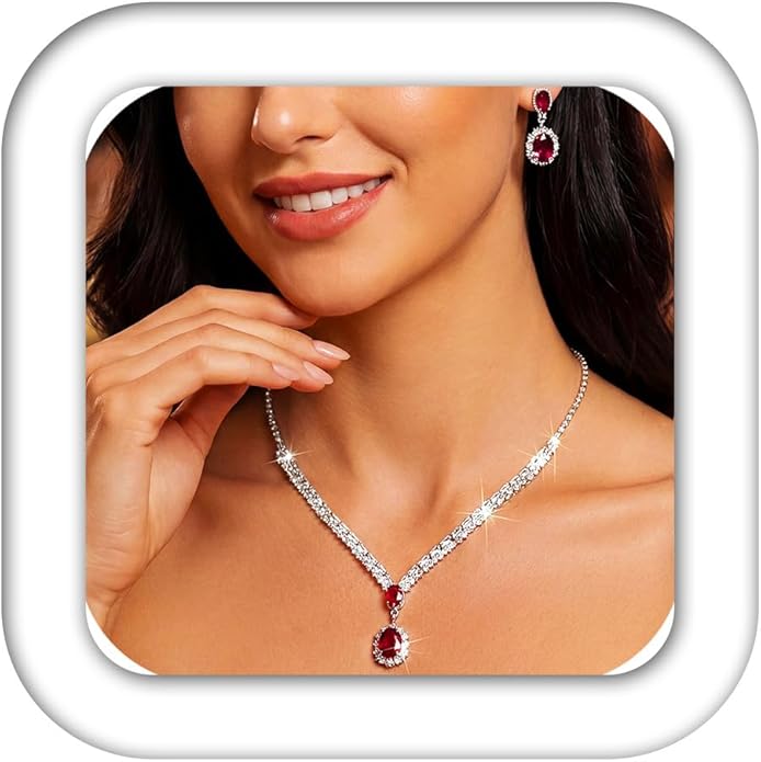 Aukmla Rhinestone Wedding Jewelry Sets Bridal Necklaces and Earring Set Prom Jewelry for Brides and Women