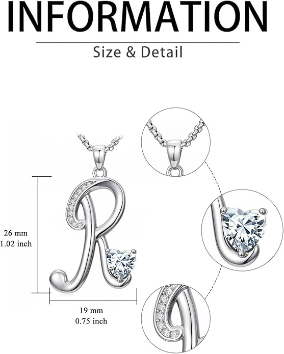 Valentines Day Gifts for Women Alphabet A to Z Initial Birthstone Pendant Necklaces for Women - 18k White Gold Plated Personalized Name Jewelry Valentine Mothers Day Birthday Gifts for Women Her Girlfriend
