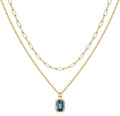 Layered Birthstone Necklace for Women Girls, 14K Gold-Plated Paperclip Chain Choker Necklace with Rectangle Birthstone Pendant Birthday Gifts for Women Girls Dainty Small