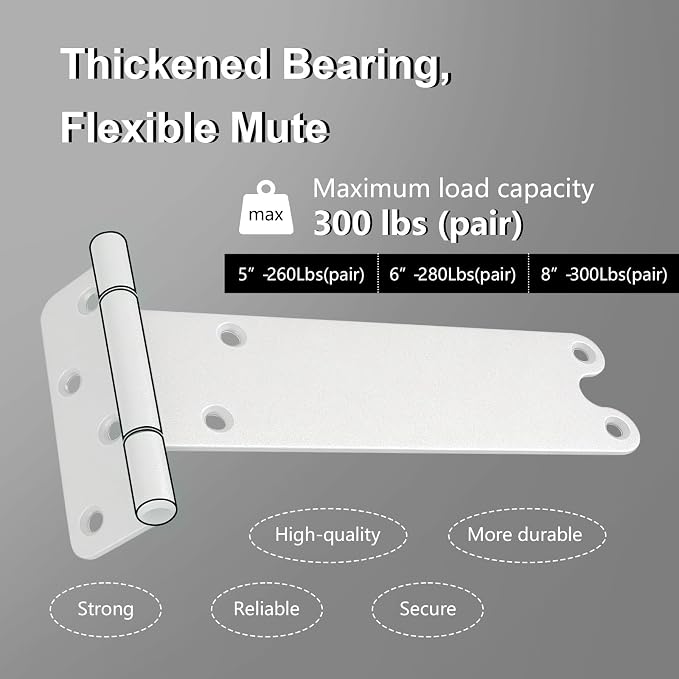 4 Pack 8" Door Hinges, 300 Lbs Capacity Heavy Duty Gate Hinges | Matte white - Image 3
