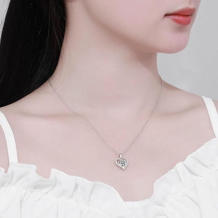14K Gold 1 Carat Diamond Classic Heart Pendant Necklace for Women, Round Cut D-Color VVS1,A Unique Birthday Gift for Her
