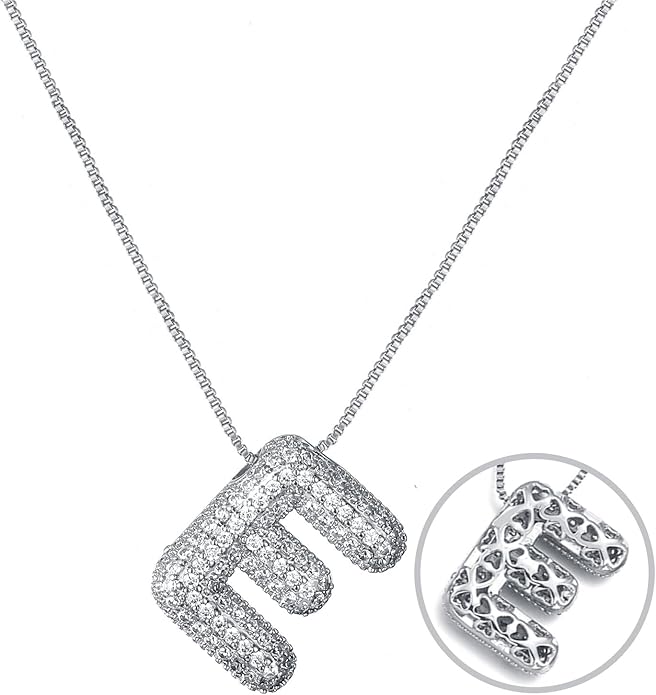 RWQIAN Letter Necklace for Women Bubble, Chunky Initial Alphabet A-Z Pendant Puffy Name Personalized Necklace Dainty Zircon CZ Fashion Jewelry Gifts for Girls Girlfriend