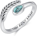 Turquoise/Moss Agate/Moonstone/Black Onyx/Lapis Lazuli/Labradorite/Tiger Eye Feather Ring 925 Sterling Silver Adjustable Ring Western Thumb Rings Vintage Jewelry Gifts for Women