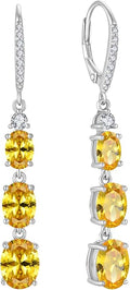 Women 925 Sterling Silver Birthstone 3-stone Leverback Drop Dangle Earrings 5A Cubic Zirconia Jewelry for Her