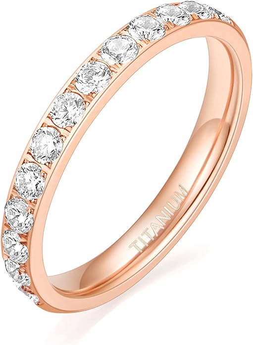 TIGRADE 3mm Women Titanium Engagement Ring Half Cubic Zirconia Eternity Wedding Band Size 3-13