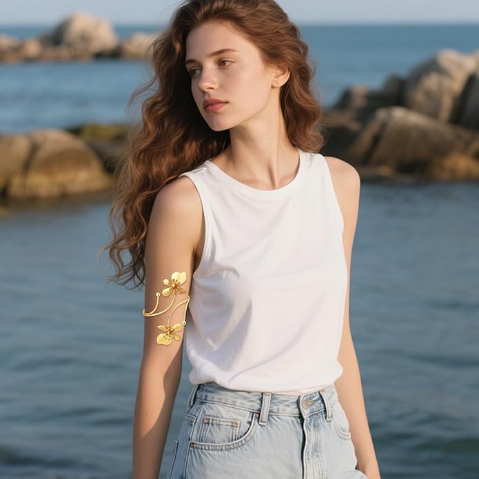 KOLODOGO Arm Cuff Jewelry for Women Upper ArmBand Cuff Bracelet Adjustable Flower Cuff Jewelry Gift for Women