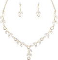 Luxury Cubic Zirconia Aurtrian Crystal Pearl Floral Necklace Dangle Earrings Wedding Bridal Jewelry Set Birthday Gifts for Her