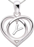 ALOV Jewelry Sterling Silver Initial Letter Alphabet Love Heart Cubic Zirconia Pendant Necklace