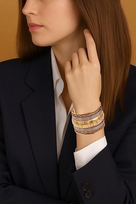 Touchstone Indian Bollywood Handcrafted Slip In Easy To Wear Stylish Wrist Enhancer Designer Broad Jewelry Cuff Bracelet For Women and Men.
