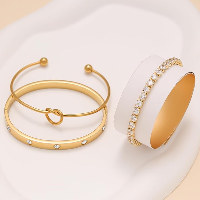 18 K Gold Plated Love Bangle Bracelet Stack Cuff Jewelry for Women Jewelry Set for Women Gift with Box