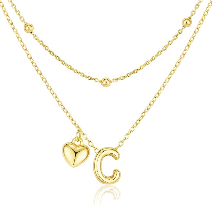 adoyi Valentines Day Gifts for Women Hers Dainty 14K Gold Plated Heart Initial Necklaces Layered Letter A-Z Pendant Necklace Stack Trendy Jewelry Birthday Valentines Day Gifts for Women Jewelry