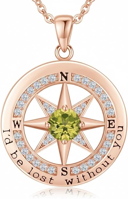 Compass Necklace for Women Wife Girlfriend Mom Daughter Gifts S925 Sterling Silver Jewelry For Anniversary Rose Gold Gifts For Birthday Christmas Mothers Valentines Day 12 Birthstones