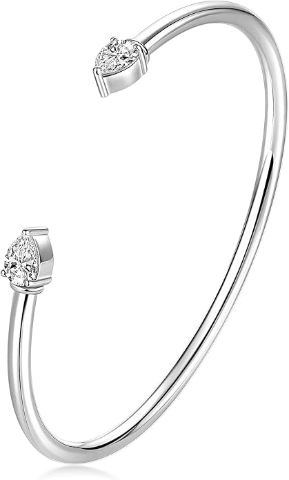 Pear Moissanite Cuff Bangle for Women, 1.6cttw D Color 5x7mm Pear Cut Moissanite, 925 Sterling Silver Dainty Bridal Cuff Bracelet, Fashion Wedding Jewelry for Her