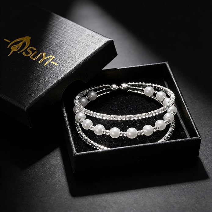 Suyi Rhinestone Bracelet Multilayer Gold Cuff Bracelet for Women Crystal Braidal Bracelets