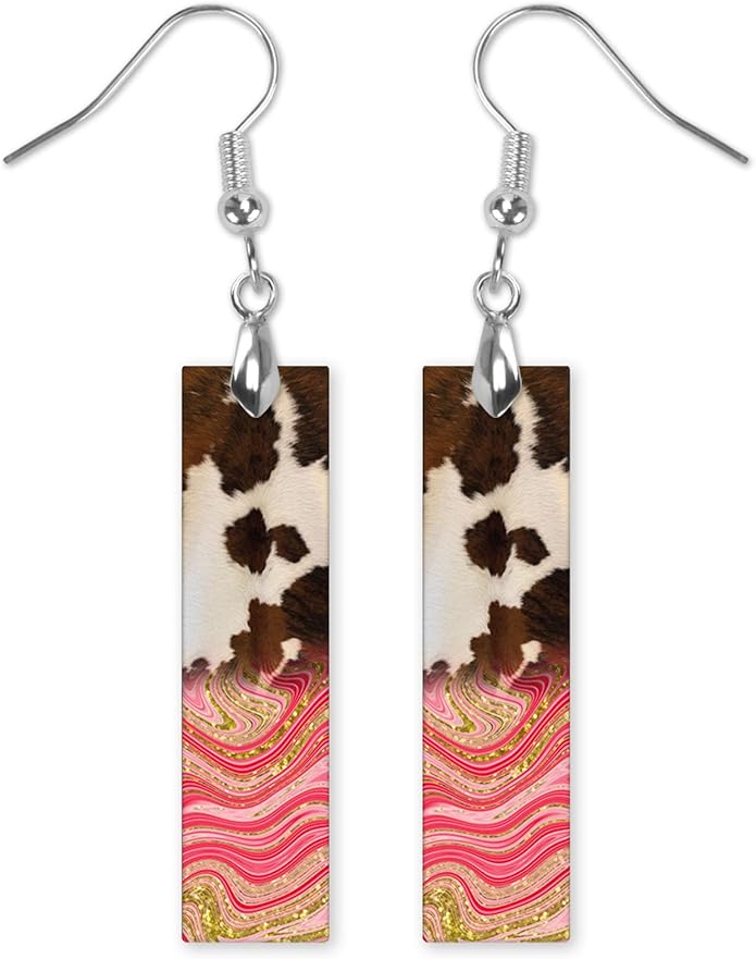 Earrings Handmade Bar Wood Earrings Light Weight Printed Image Dangle Earring Jewelry