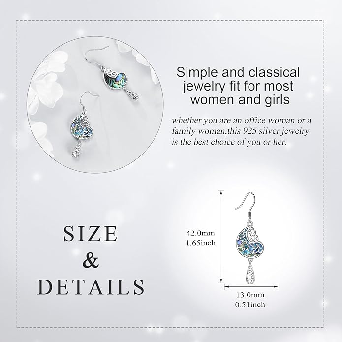 Abalone Shell Dangle Drop Earrings for Women 925 Sterling Silver Filigree Bohemian Earrings Jewelry Gift