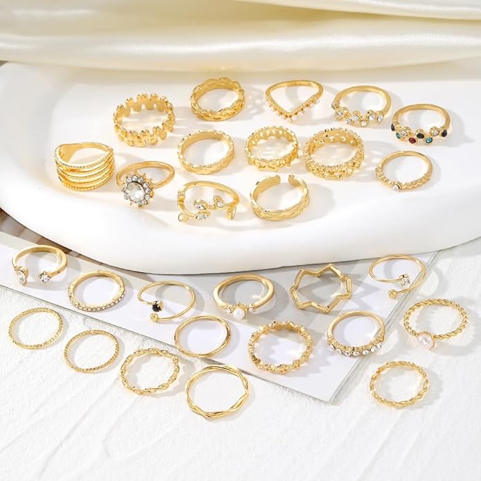 KISS WIFE Goldenen Silvery Black Kunckle Rings Set for Women, Dainty Simple Trendy Cute Stackable Finger Rings Pack, Perfect for Stacking Layering on Thumb and Knuckle, Mixed Size, Jewelry Gift