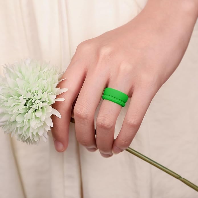 Egnaro Women's Bridal Rings Sets, Inner Arc Ergonomic Breathable Design Silicone Rubber Wedding Bands