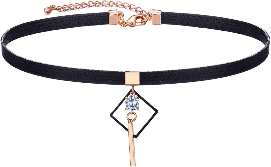 Yonhon Black Choker Necklace for Women,Gold/Siver Tone Choker Necklace with Elegant Pendantant