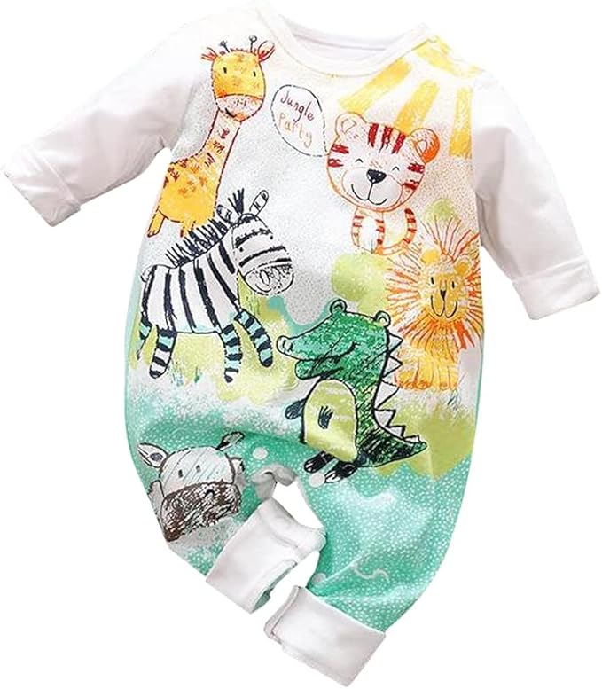 Cute Giraffe + Zebra With Floral Print Long Sleeve Baby Girl Clothes White Jumpsuit baby girl bodysuit