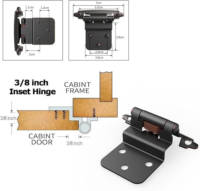 3/8 Inch Inset Cabinet Hinges, 25 Pairs Self Closing Flush Face Mount Hinges - Image 4