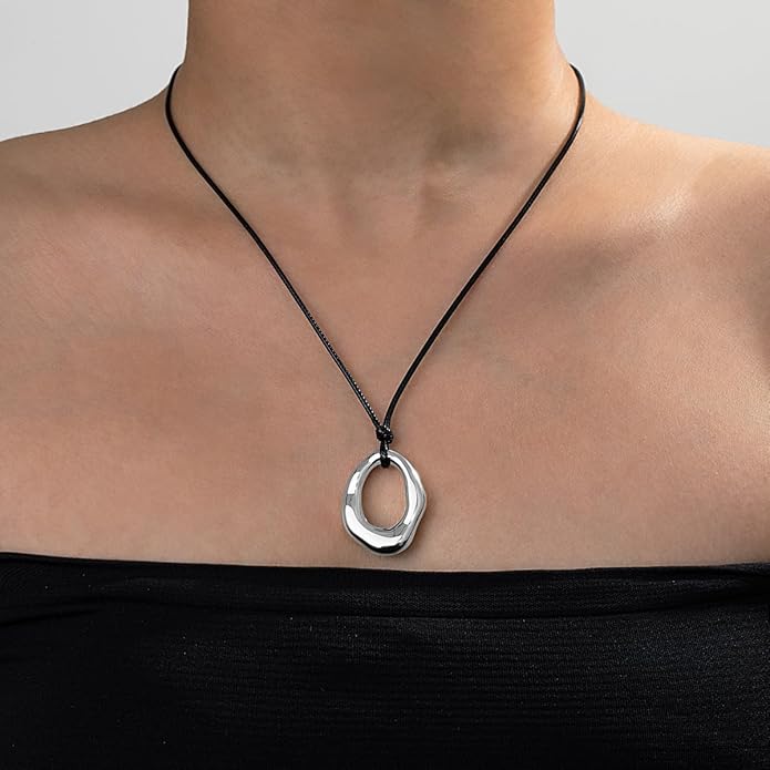 PLOUTOS Statement Modern Geometric Hollow Square Pendant Rope Chain Necklace for Women Bold Fashion Layering Collarbone Jewelry Party Wear Accessory