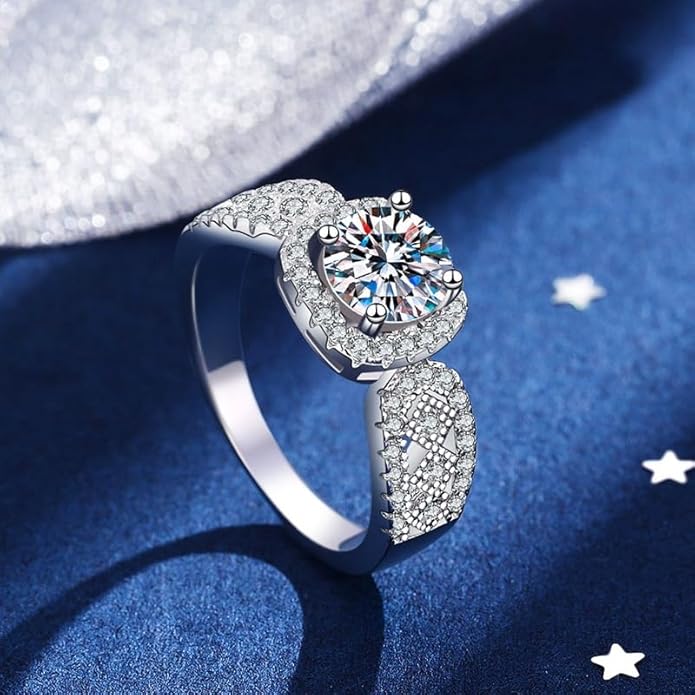 S925 Sterling Silver Adjustable Engagement Ring -1 Carat Natural Diamond Rings for Women in D-color VVS1 Clarity| Ideal for Wedding