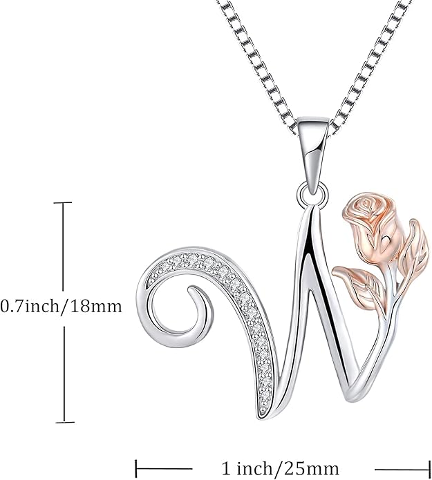 STARCHENIE Initial Necklace for Women Sterling Silver Letters 26 Alphabet Pendant Rose Flower Jewelry Gifts for Family Sisters Friend