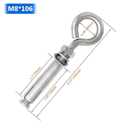 5/16" X 4-3/16" Expansion Concrete Wall Anchors Eyebolt Screw, Heavy Duty 304 - Image 2