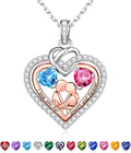 Iefil Valentines Day Gifts for Her - 925 Sterling Silver Double Heart Birthstone Necklace for Women, Anniversary Birthday Gifts for Wife I Love You Gift Couple Sitting Hugging Each Other Jewelry Gift