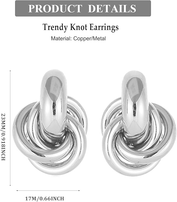 14K Gold Plated Knot Earrings for Women Gold Silver Earrings Heart Link Drop Dangle Earring Chunky Golden Knotted Statement Jewelry
