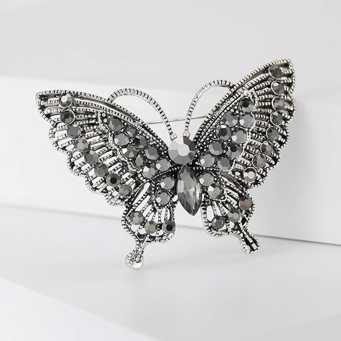 Rhinestone Butterfly Brooch for Women Sparkling Gold Silver Blue Black Crystal Big Butterfly Brooch Pin Cute Insect Pin Elegant Clothing Hat Bag Skirt Accessories Christmas Birthday Party Jewelry
